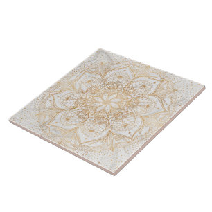 Trendig Guld Blommigt Mandala Marble Design Kakelplatta