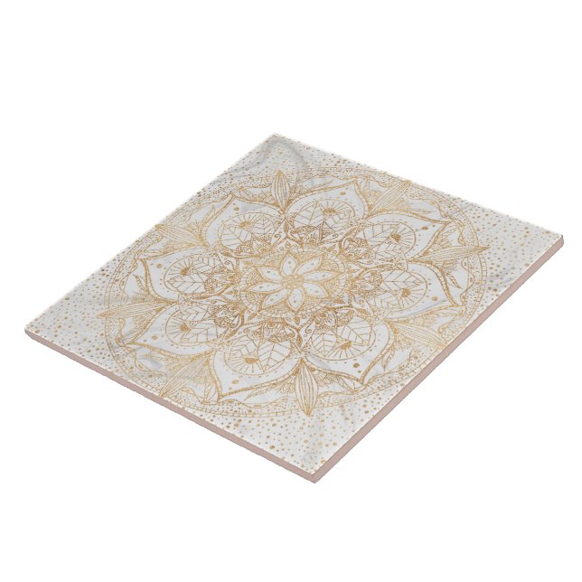 Trendig Guld Blommigt Mandala Marble Design Kakelplatta (Sidan)
