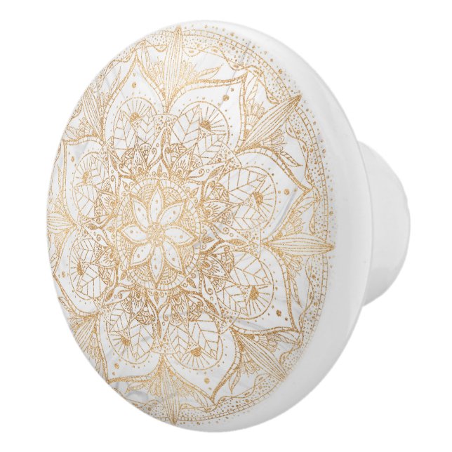 Trendig Guld Blommigt Mandala Marble Design Knopp (Höger)