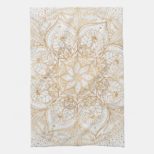 Trendig Guld Blommigt Mandala Marble Design Kökshandduk