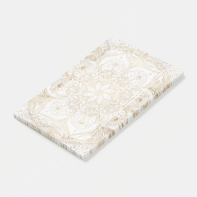 Trendig Guld Blommigt Mandala Marble Design Post-it Block (Vinklad)
