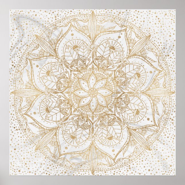 Trendig Guld Blommigt Mandala Marble Design Poster (Framsidan)