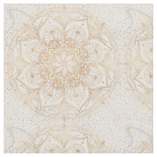 Trendig Guld Blommigt Mandala Marble Design Tyg (Närbild)