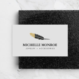 Trendig Guld (Boho Feather Designer Grått) Visitkort