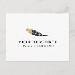 Trendig Guld (Boho Feather Designer White) Vykort