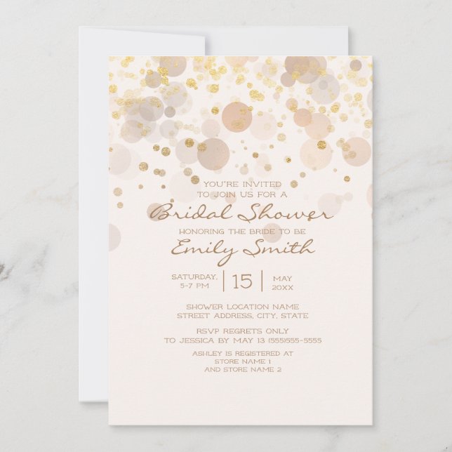 Trendig Guld Bokeh på Creamy White Möhippa Inbjudningar (Framsida)