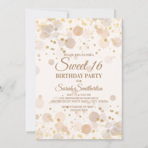 Trendig guld-bokeh på krämig vit Sweet 16 Inbjudningar