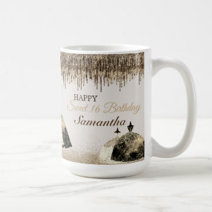 Trendig Guld Boll Gown Sweet 16 Birthday Drips Kaffemugg