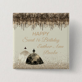 Trendig Guld Boll Gown Sweet 16 Birthday Drips Knapp