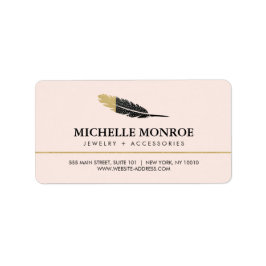 Trendig Guld Dipping Boho Feather Designer Rosa Adressetikett