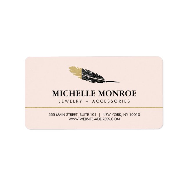 Trendig Guld Dipping Boho Feather Designer Rosa Adressetikett (Framsidan)