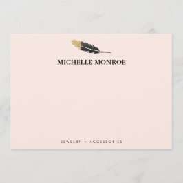 Trendig Guld Dipping Boho Feather Designer Rosa Anteckningskort