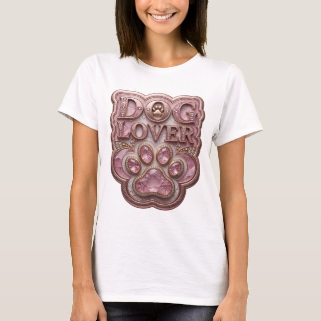Trendig guld DOG LOVER 3D text konst T Shirt (Framsida)