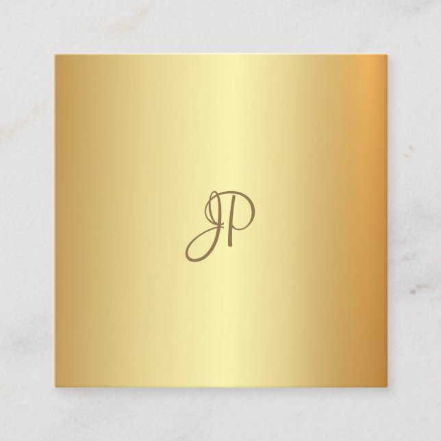 Trendig Guld Elegant Handskriven Monogram Fyrkantigt Visitkort (Framsida)