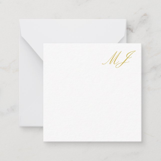 Trendig guld färg monogram minimalistisk modern anteckningskort (Framsida)