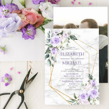Trendig Guld Geometric Lilac Blommigt Marble Photo