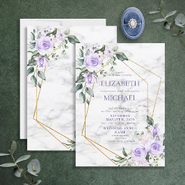 Trendig Guld Geometric Lilac Blommigt Marble Vår Inbjudningar
