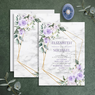 Trendig Guld Geometric Lilac Blommigt Marble Vår Inbjudningar