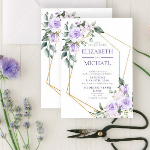 Trendig Guld Geometric Lilac Blommigt Vår inbjuda Inbjudningar