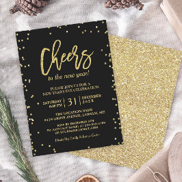 Trendig Guld Glitter Cheers Nyårsafton Fest Inbjudningar