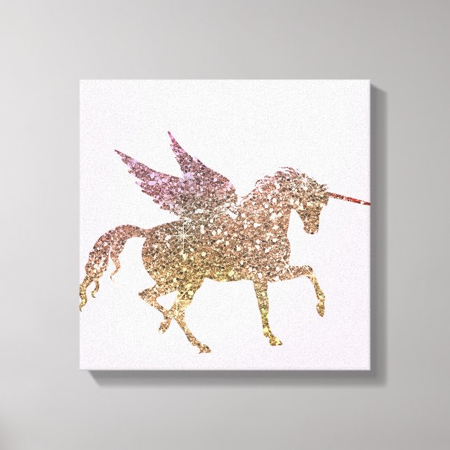 Trendig Guld Glitter Glans Enhörning Pegasus Häst Canvastryck (Framsida)