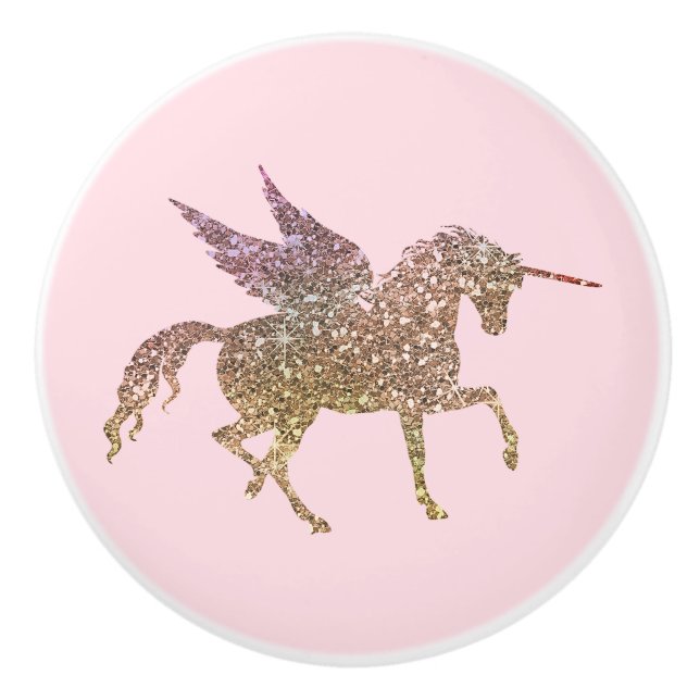 Trendig Guld Glitter Glans Enhörning Pegasus Häst Knopp (Framsidan)