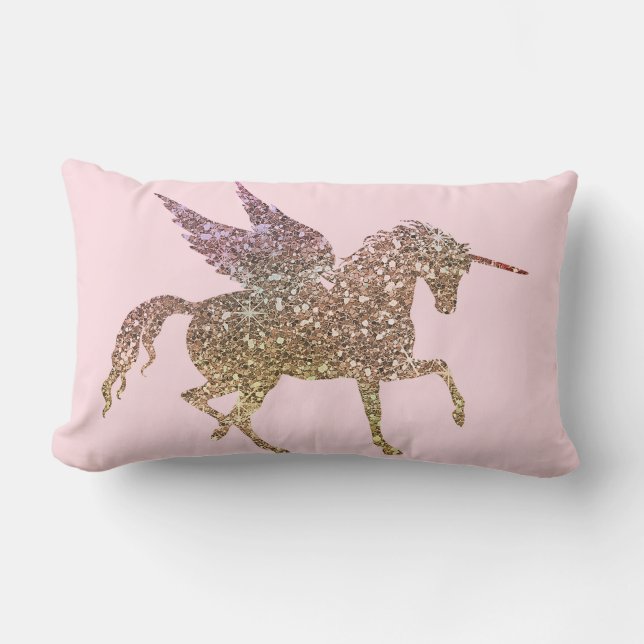 Trendig Guld Glitter Glans Enhörning Pegasus Häst Lumbarkudde (Framsida)