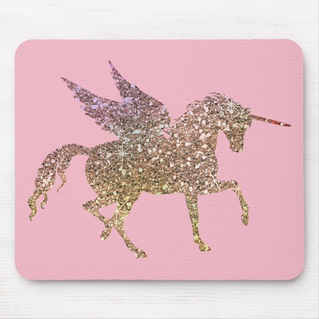 Trendig Guld Glitter Gnistra Enhörning Pegasus Häs Musmatta (Framsidan)