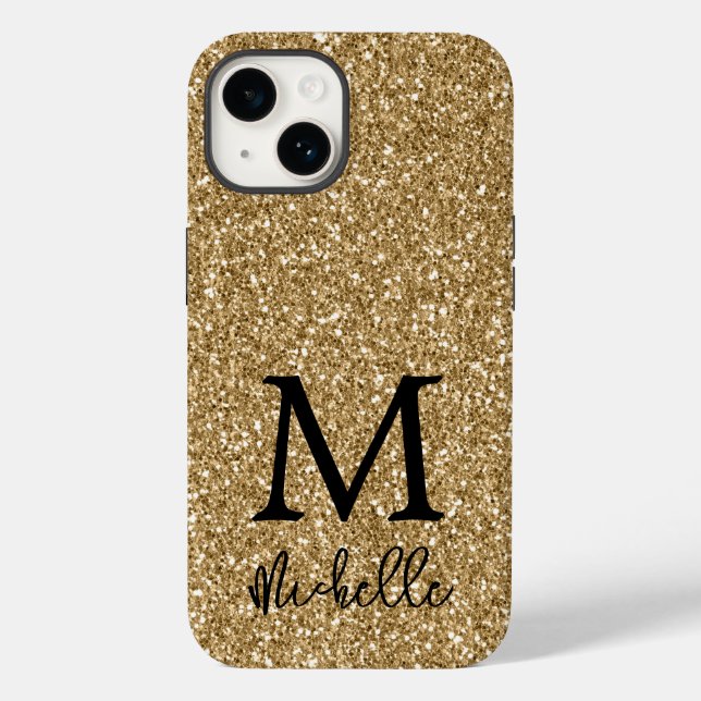 Trendig Guld Glitter Monogram första Namn (Baksida)