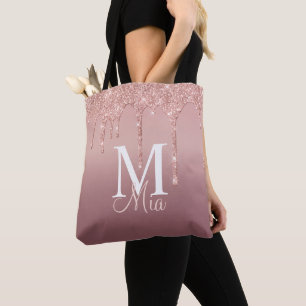 Trendig Guld Glitter Monogram Personlig Tot Tygkasse