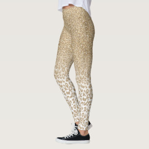Trendig Guld Glitter och leopard Skriv ut övertoni Leggings