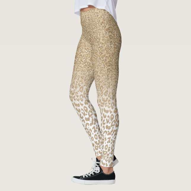 Trendig Guld Glitter och leopard Skriv ut övertoni Leggings (Vänster)