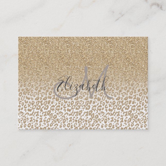 Trendig Guld Glitter och leopard Skriv ut övertoni Visitkort (Framsida)
