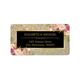 Trendig Guld Glitter Sparkles Girly Blommigt Adressetikett