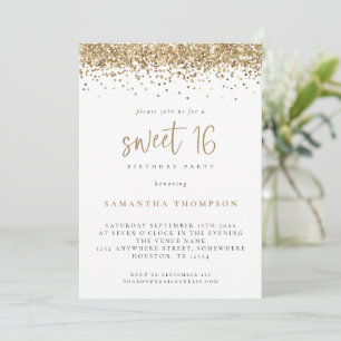 Trendig Guld Glitter Sweet 16 Födelsedagsfest Inbjudningar