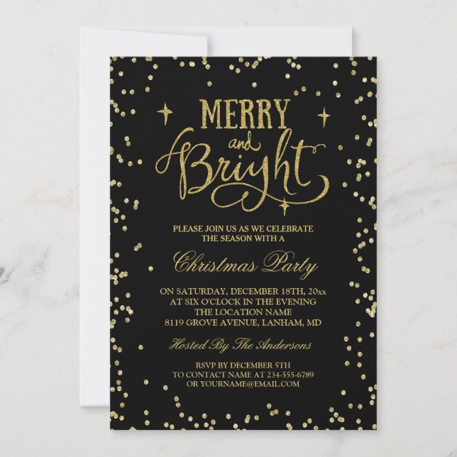 Trendig Guld Glitter Twinkle Dots jul Party Inbjudningar (Framsida)