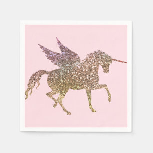 Trendig Guld Gnistra Glitter Unicorn Födelsedagsfe Pappersservett