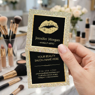 Trendig Guld Läppar Glitter Sparkles Makeup Artist Fyrkantigt Visitkort