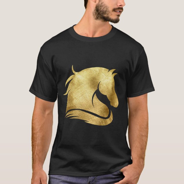 Trendig Guld Metallic Mustang Horse T Shirt (Framsida)