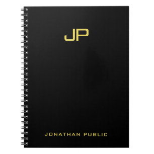 Trendig Guld Monogram Black Template Professionell Anteckningsbok