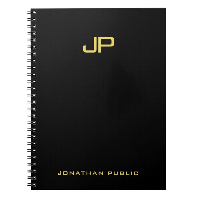 Trendig Guld Monogram Black Template Professionell Anteckningsbok (Framsidan)
