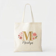 Trendig Guld Monogram Initial Blommigt