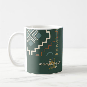 Trendig Guld Monogram om Mörk grönt Boho-stammen Kaffemugg