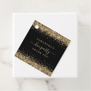 Trendig Guld Namn HEN Party Svarta Tack Glitter Gåvor Etiketter
