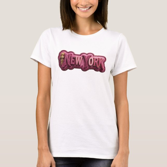 Trendig guld NEW YORK 3D text konst T Shirt (Framsida)