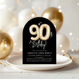Trendig guld nittio ballong 90-års födelsedagsfest inbjudningar