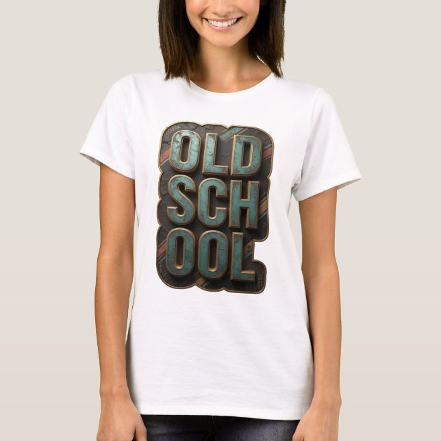 Trendig guld OLD SCHOOL grafisk design T Shirt (Framsida)