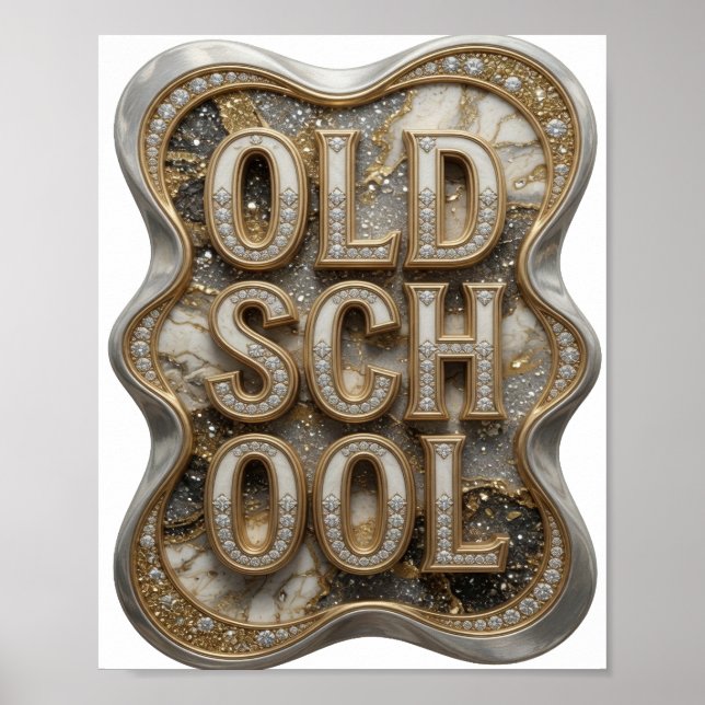 Trendig guld OLD SCHOOL-utskrift Poster (Framsidan)