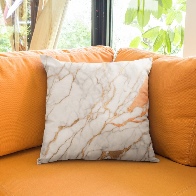 Trendig Guld Orange och vit marmor Kudde (Skapare uppladdad)