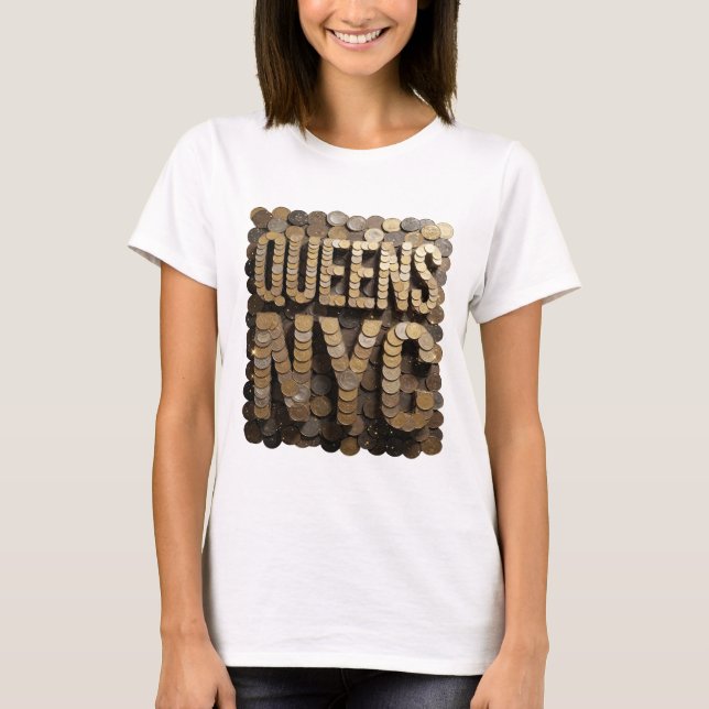 Trendig guld QUEENS NYC Statement-design T Shirt (Framsida)